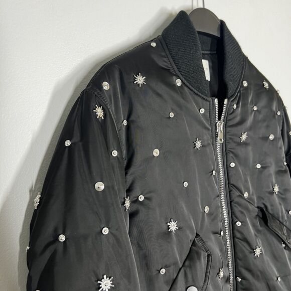 Sandro Sz 2 M Silencio Studded Bomber Black Jacket Full Zip - Picture 4 of 12